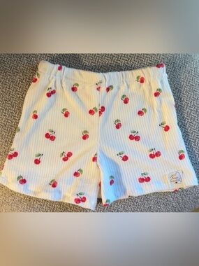 Toddler Girls White Cherry Print Ribbed Shorts